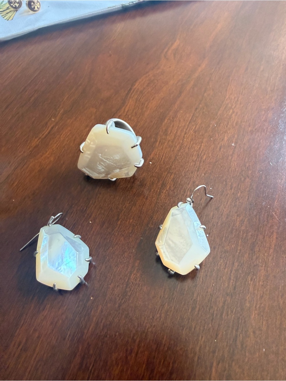 Kendra Scott Silver-Tone White Mother of Pearl Drop Earrings & Ring Set